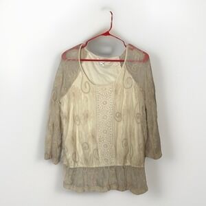 Dressbarn Lace Overlay Twofer Top Womens Ivory Layered Look Blouse No Size Tag
